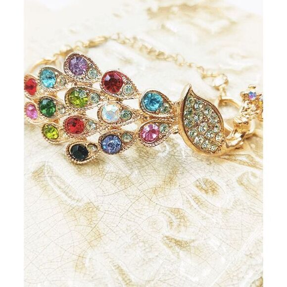 Ladies Rhinestone Peacock Bracelet - Picture 3 of 3